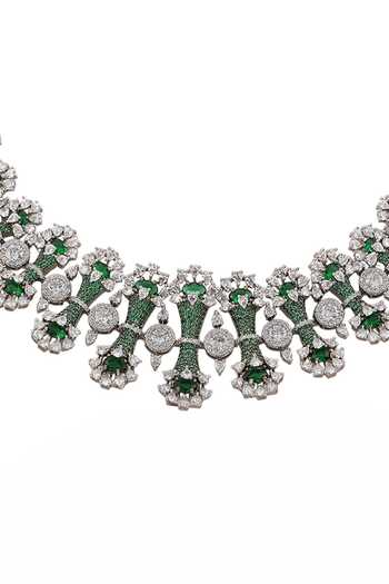 Buy_Cao Jewellery_Silver Plated Emerald Cascade Necklace Set _Online_at_Aza_Fashions