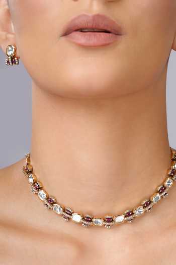 Cao Jewellery Multi Color Flora Suite Necklace And Earrings Set at Aza Fashions Cao Jewellery_Multi Color Flora Suite Necklace And Earrings Set _at_Aza_Fashions