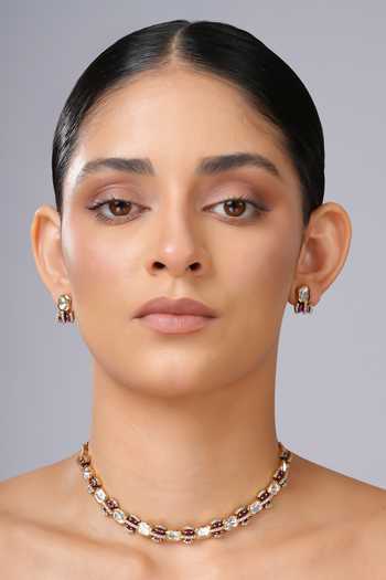 Cao Jewellery Ruby Polki Embellished Necklace Set 