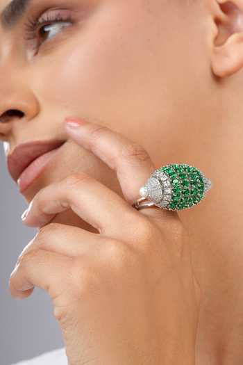 Buy Cao Jewellery Emerald Green Orb Embellished Ring Online at Aza Fashions Buy_Cao Jewellery_Emerald Green Orb Embellished Ring _Online_at_Aza_Fashions