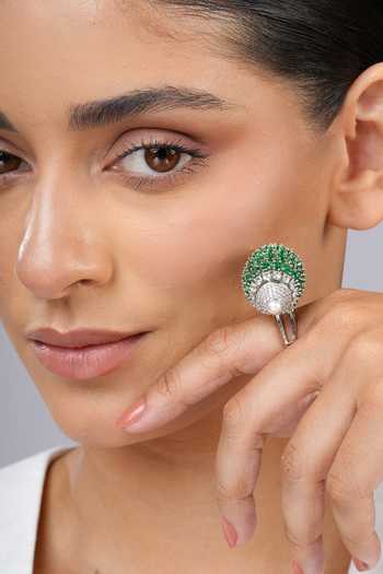 Shop Cao Jewellery Emerald Green Orb Embellished Ring Online at Aza Fashions Shop_Cao Jewellery_Emerald Green Orb Embellished Ring _Online_at_Aza_Fashions