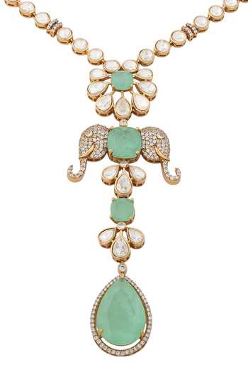 Cao Jewellery Green Elephant Motif Pendant Necklace Set Online at Aza Fashions Cao Jewellery_Green Elephant Motif Pendant Necklace Set _Online_at_Aza_Fashions