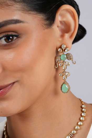 Shop Cao Jewellery Green Elephant Motif Pendant Necklace Set Online at Aza Fashions Shop_Cao Jewellery_Green Elephant Motif Pendant Necklace Set _Online_at_Aza_Fashions