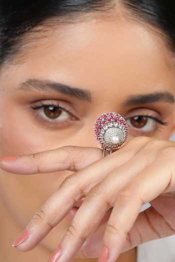 Shop Cao Jewellery Red Orb Embellished Ring Online at Aza Fashions Shop_Cao Jewellery_Red Orb Embellished Ring _Online_at_Aza_Fashions