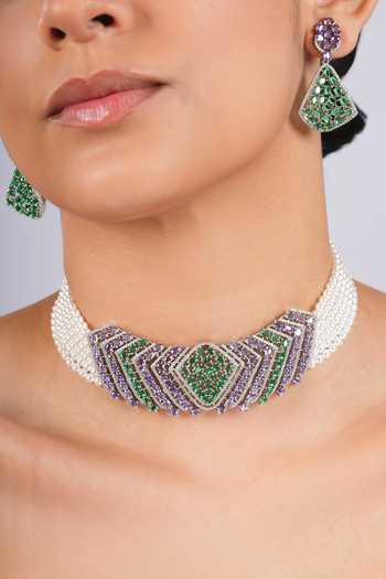 Cao Jewellery Multi Color Crystal Prism Choker Set at Aza Fashions Cao Jewellery_Multi Color Crystal Prism Choker Set _at_Aza_Fashions