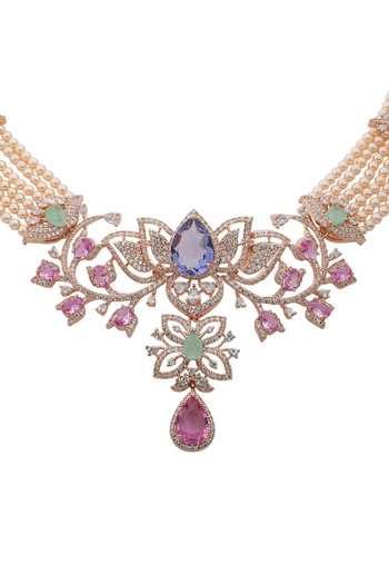 Buy Cao Jewellery Multi Color Pearl Embellished Necklace Set Online at Aza Fashions Buy_Cao Jewellery_Multi Color Pearl Embellished Necklace Set _Online_at_Aza_Fashions