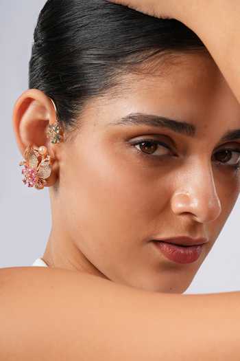 Buy Cao Jewellery Pink Botanical Ear Wrap Pair Of Earrings Online at Aza Fashions Buy_Cao Jewellery_Pink Botanical Ear Wrap Pair Of Earrings _Online_at_Aza_Fashions