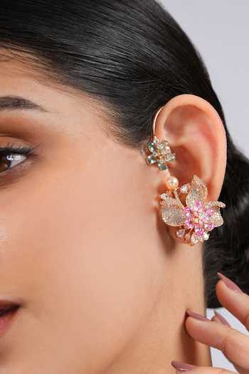 Shop Cao Jewellery Pink Botanical Ear Wrap Pair Of Earrings Online at Aza Fashions Shop_Cao Jewellery_Pink Botanical Ear Wrap Pair Of Earrings _Online_at_Aza_Fashions