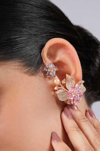 Shop Cao Jewellery Multi Color Flora Ear Wrap Brass Online at Aza Fashions Shop_Cao Jewellery_Multi Color Flora Ear Wrap Brass _Online_at_Aza_Fashions