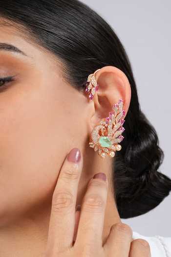 Buy Cao Jewellery Multi Color Empress Peacock Rose Gold Ear Cuffs Online at Aza Fashions Buy_Cao Jewellery_Multi Color Empress Peacock Rose Gold Ear Cuffs _Online_at_Aza_Fashions