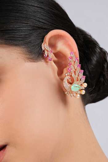 Shop Cao Jewellery Multi Color Empress Peacock Rose Gold Ear Cuffs Online at Aza Fashions Shop_Cao Jewellery_Multi Color Empress Peacock Rose Gold Ear Cuffs _Online_at_Aza_Fashions
