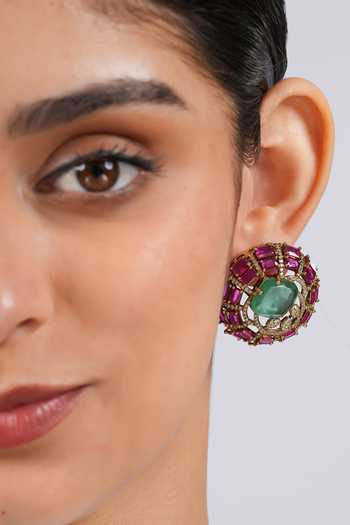 Cao Jewellery Pink Emerald Statement Stud Earrings Online at Aza Fashions Cao Jewellery_Pink Emerald Statement Stud Earrings _Online_at_Aza_Fashions