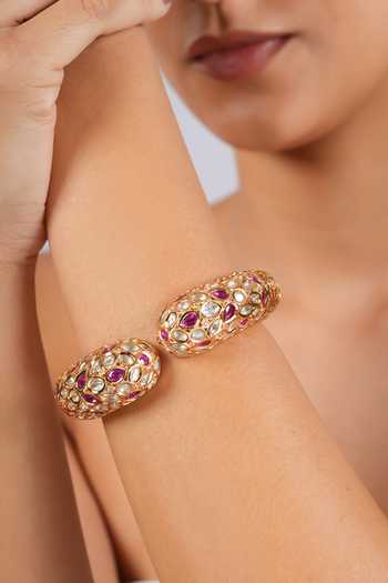 Shop Cao Jewellery Red Regalia Polki Kundan Embellished Cuff Bracelet Online at Aza Fashions Shop_Cao Jewellery_Red Regalia Polki Kundan Embellished Cuff Bracelet _Online_at_Aza_Fashions