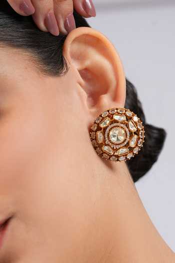 Buy Cao Jewellery Pink Polki Embellished Stud Earrings Online at Aza Fashions Buy_Cao Jewellery_Pink Polki Embellished Stud Earrings _Online_at_Aza_Fashions