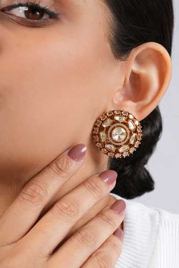 Shop Cao Jewellery Pink Polki Embellished Stud Earrings Online at Aza Fashions Shop_Cao Jewellery_Pink Polki Embellished Stud Earrings _Online_at_Aza_Fashions