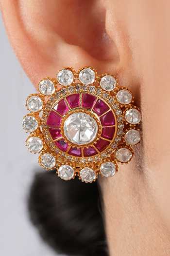 Buy Cao Jewellery Multi Color Polki Ruby Stud Earrings Online at Aza Fashions Buy_Cao Jewellery_Multi Color Polki Ruby Stud Earrings _Online_at_Aza_Fashions