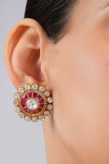Shop Cao Jewellery Multi Color Polki Ruby Stud Earrings Online at Aza Fashions Shop_Cao Jewellery_Multi Color Polki Ruby Stud Earrings _Online_at_Aza_Fashions