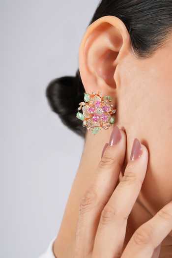 Cao Jewellery Multi Color Floral Luxe Rose Gold Stud Earrings Online at Aza Fashions Cao Jewellery_Multi Color Floral Luxe Rose Gold Stud Earrings _Online_at_Aza_Fashions