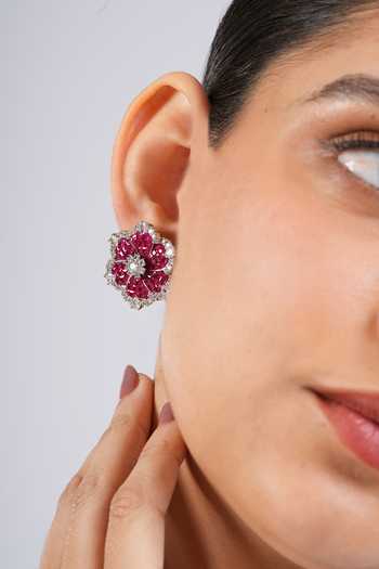 Cao Jewellery Red Stone Embellished Earrings Online at Aza Fashions Cao Jewellery_Red Stone Embellished Earrings _Online_at_Aza_Fashions