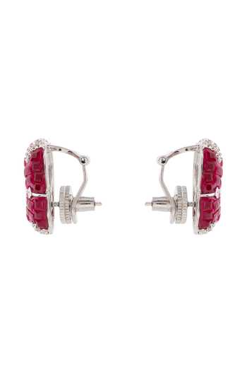 Cao Jewellery Red Crimson Cushion Stud Earrings Online at Aza Fashions Cao Jewellery_Red Crimson Cushion Stud Earrings _Online_at_Aza_Fashions