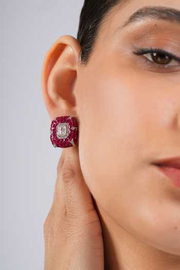 Buy Cao Jewellery Red Crimson Cushion Stud Earrings Online at Aza Fashions Buy_Cao Jewellery_Red Crimson Cushion Stud Earrings _Online_at_Aza_Fashions