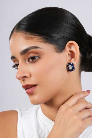 Shop Cao Jewellery Blue Midnight Shine Stud Earrings Online at Aza Fashions Shop_Cao Jewellery_Blue Midnight Shine Stud Earrings _Online_at_Aza_Fashions
