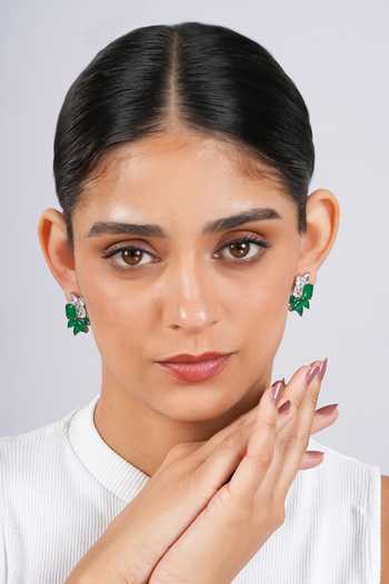 Cao Jewellery Green Petal Stud Cluster Earrings 