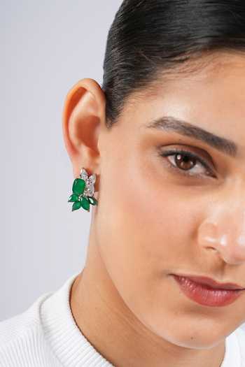 Shop Cao Jewellery Green Petal Stud Cluster Earrings Online at Aza Fashions Shop_Cao Jewellery_Green Petal Stud Cluster Earrings _Online_at_Aza_Fashions