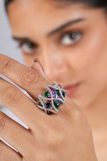 Shop Cao Jewellery Multi Color Prism Luxe Embellished Ring Online at Aza Fashions Shop_Cao Jewellery_Multi Color Prism Luxe Embellished Ring _Online_at_Aza_Fashions