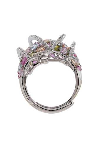 Cao Jewellery Multi Color Pave Pastel Spark Embellished Ring Online at Aza Fashions Cao Jewellery_Multi Color Pave Pastel Spark Embellished Ring _Online_at_Aza_Fashions