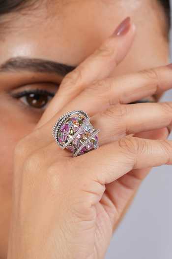 Buy Cao Jewellery Multi Color Pave Pastel Spark Embellished Ring Online at Aza Fashions Buy_Cao Jewellery_Multi Color Pave Pastel Spark Embellished Ring _Online_at_Aza_Fashions