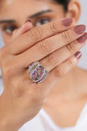 Shop Cao Jewellery Multi Color Pave Pastel Spark Embellished Ring Online at Aza Fashions Shop_Cao Jewellery_Multi Color Pave Pastel Spark Embellished Ring _Online_at_Aza_Fashions