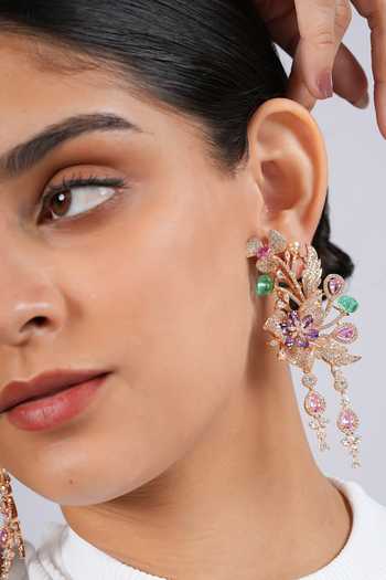 Buy Cao Jewellery Multi Color Long Foresta Drop Earrings Online at Aza Fashions Buy_Cao Jewellery_Multi Color Long Foresta Drop Earrings _Online_at_Aza_Fashions