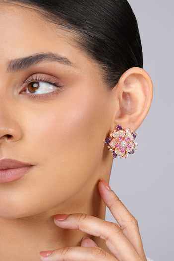 Buy Cao Jewellery Multi Color Twilight Bloom Stud Earrings Online at Aza Fashions Buy_Cao Jewellery_Multi Color Twilight Bloom Stud Earrings _Online_at_Aza_Fashions