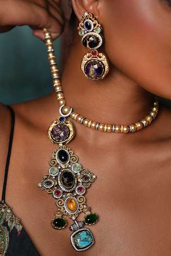 Buy Cao Jewellery Multi Color Firestone Mala Embellished Pendant Necklace Set Online at Aza Fashions Buy_Cao Jewellery_Multi Color Firestone Mala Embellished Pendant Necklace Set _Online_at_Aza_Fashions