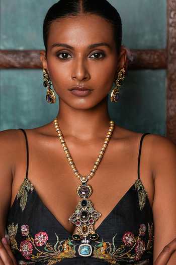 Cao Jewellery Firestone Mala Embellished Pendant Necklace Set 