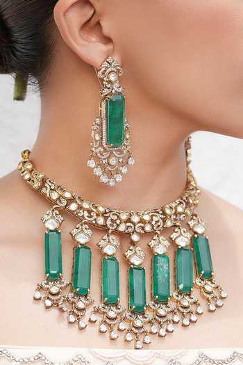 Buy Cao Jewellery Green Stone Studded Necklace Set Online at Aza Fashions Buy_Cao Jewellery_Green Stone Studded Necklace Set _Online_at_Aza_Fashions