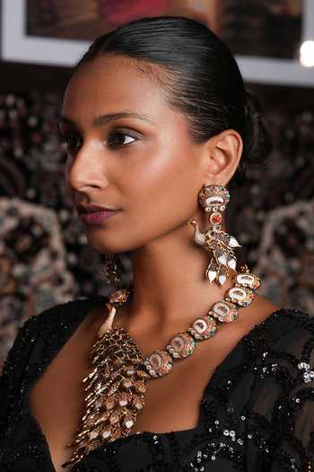 Buy Cao Jewellery Gold Plated Peacock Motif Long Necklace Set Online at Aza Fashions Buy_Cao Jewellery_Gold Plated Peacock Motif Long Necklace Set _Online_at_Aza_Fashions