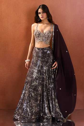 Buy Samyukta Singhania Black Lycra, Net Sweetheart Neck Sequin Embroidered Lehenga Set Buy_Samyukta Singhania_Black Lycra, Net Sweetheart Neck Sequin Embroidered Lehenga Set