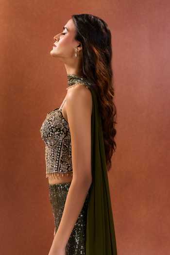 Buy Samyukta Singhania Green Lycra, Net Sequins Sweetheart Neck Embroidered Blouse Palazzo Set Online at Aza Fashions Buy_Samyukta Singhania_Green Lycra, Net Sequins Sweetheart Neck Embroidered Blouse Palazzo Set _Online_at_Aza_Fashions