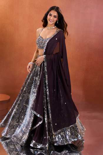 Buy Samyukta Singhania Silver Lycra, Net Sweetheart Neck Sequin Work Blouse Lehenga Set Online at Aza Fashions Buy_Samyukta Singhania_Silver Lycra, Net Sweetheart Neck Sequin Work Blouse Lehenga Set _Online_at_Aza_Fashions