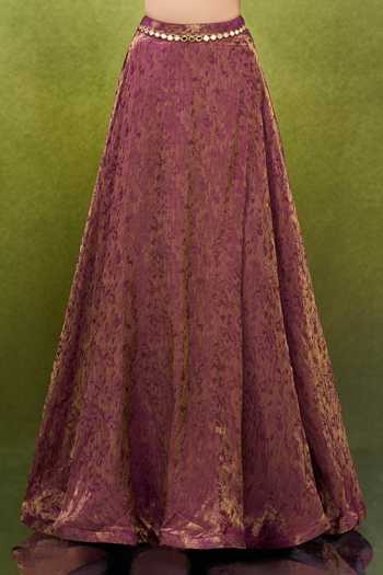Shop_Samyukta Singhania_Maroon Jacquard Sweetheart Neck Woven Lehenga Set _Online_at_Aza_Fashions