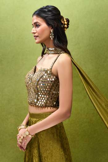 Buy Samyukta Singhania Green Jacquard Sweetheart Neck Embroidered Blouse Palazzo Set Buy_Samyukta Singhania_Green Jacquard Sweetheart Neck Embroidered Blouse Palazzo Set