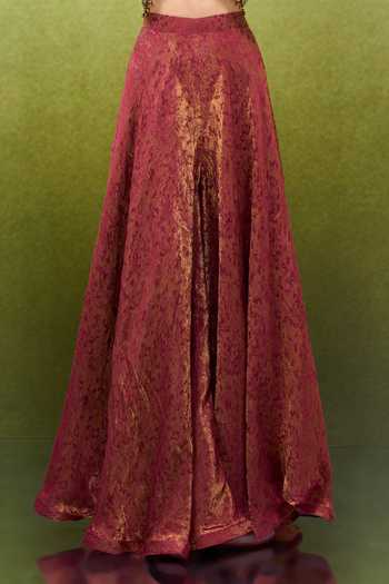 Buy Samyukta Singhania Maroon Jacquard Sweetheart Neck Woven Lehenga Set Buy_Samyukta Singhania_Maroon Jacquard Sweetheart Neck Woven Lehenga Set