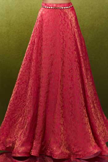 Buy Samyukta Singhania Pink Jacquard Scoop Neck Geometric Woven Lehenga Set Online at Aza Fashions Buy_Samyukta Singhania_Pink Jacquard Scoop Neck Geometric Woven Lehenga Set _Online_at_Aza_Fashions