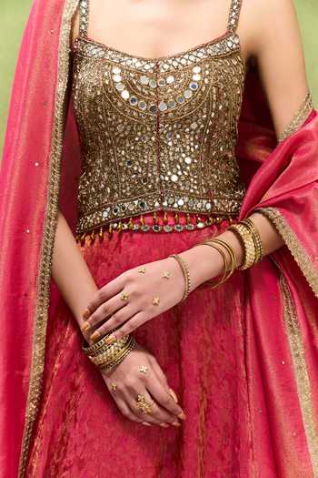 Samyukta Singhania Pink Jacquard Scoop Neck Geometric Woven Lehenga Set at Aza Fashions Samyukta Singhania_Pink Jacquard Scoop Neck Geometric Woven Lehenga Set _at_Aza_Fashions