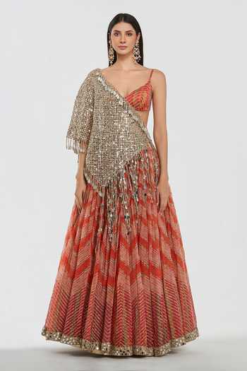 Abhinav Mishra Mirror Work Bordered Lehenga Set 