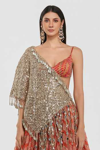 Abhinav Mishra Multi Color Organza V-neck Mirror Work Bordered Lehenga Set Online at Aza Fashions Abhinav Mishra_Multi Color Organza V-neck Mirror Work Bordered Lehenga Set _Online_at_Aza_Fashions