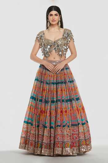 Abhinav Mishra Mirror Work Blouse & Lehenga Set 