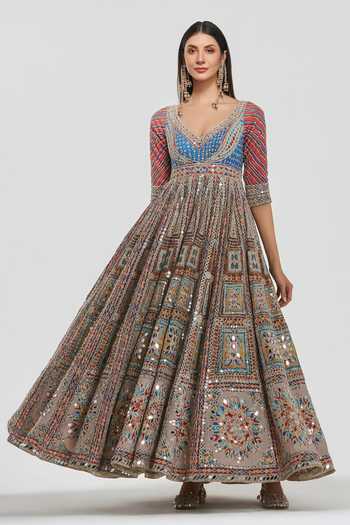Abhinav Mishra Chanderi Embroidered Anarkali With Dupatta 